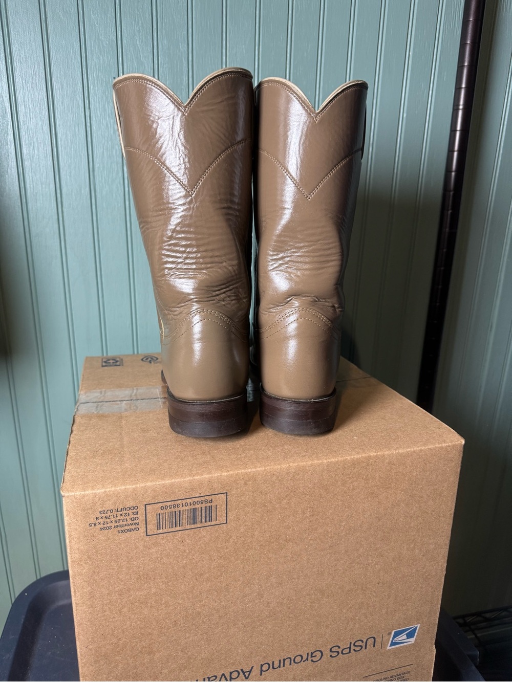 Justin Roper Taupe Leather Western Pull-On Cowboy Boots original Made in USA - Picture 3 of 7